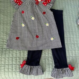 Gingham Shirt and Leggings Set Navy Blue with Red Accents